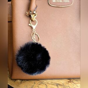Black Faux Fur Pom Bag Charm Key Chain